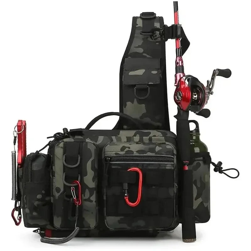 Large Capacity Fishing Gear Bag With bait box One Shoulder / Waist Bag / Crossbody Three-in-One Fishing Rod Storage Bag