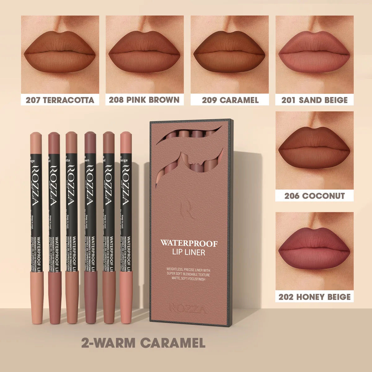 Rozza Matte Waterproof Lip Liner Pencil Set