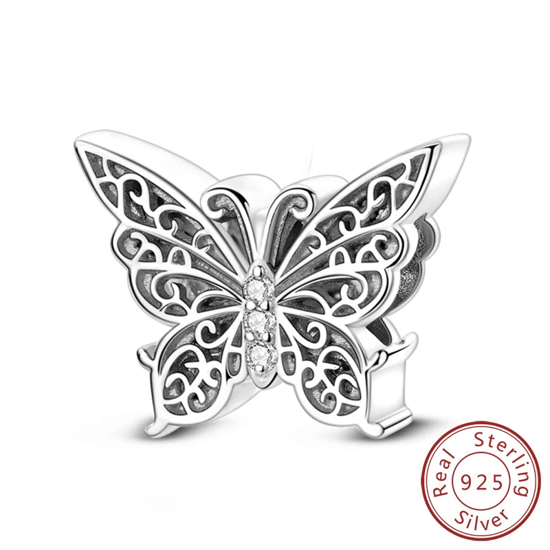 Original 925 Sterling Silver Charm Beads Glowing Luminous Firefly Butterfly Pendant for Bracelet Charm Jewelry