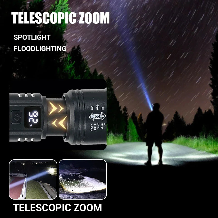 High-Power 2000LM Tactical LED Flashlight with Digital Display
