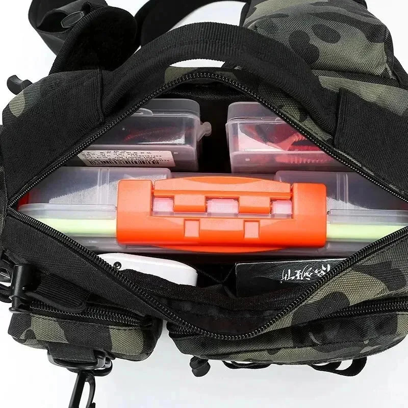 Large Capacity Fishing Gear Bag With bait box One Shoulder / Waist Bag / Crossbody Three-in-One Fishing Rod Storage Bag
