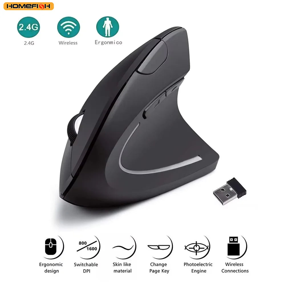 Vertical Mouse Ergonomic 2.4GHz Wireless Optical Mice 3 Adjustable DPI 800/1200/1600 6 Buttons for Laptop PC Computer