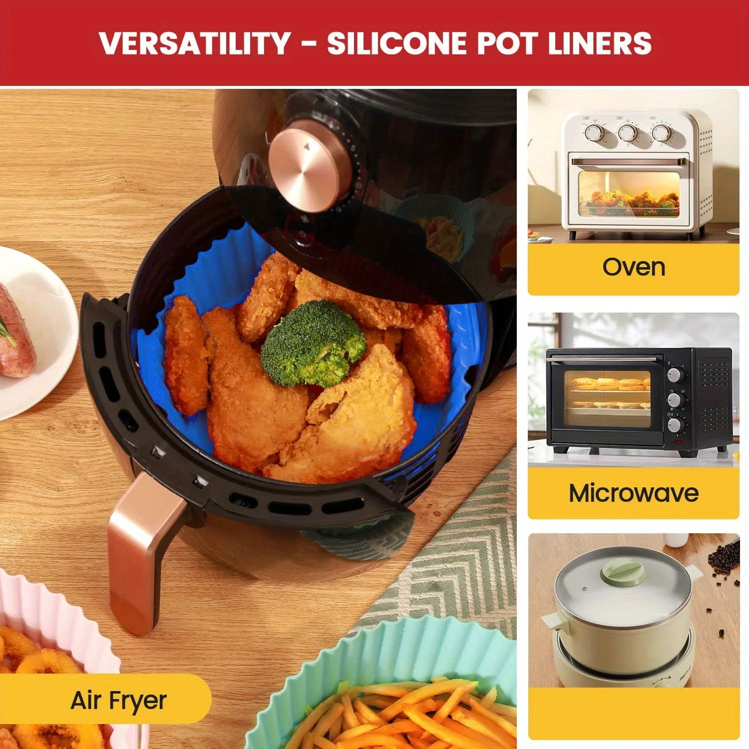 6 PC Air Fryer Mats - 450°F Silicone Non-Stick Dual Texture Dishwasher Safe Crispy/Steam Cooking