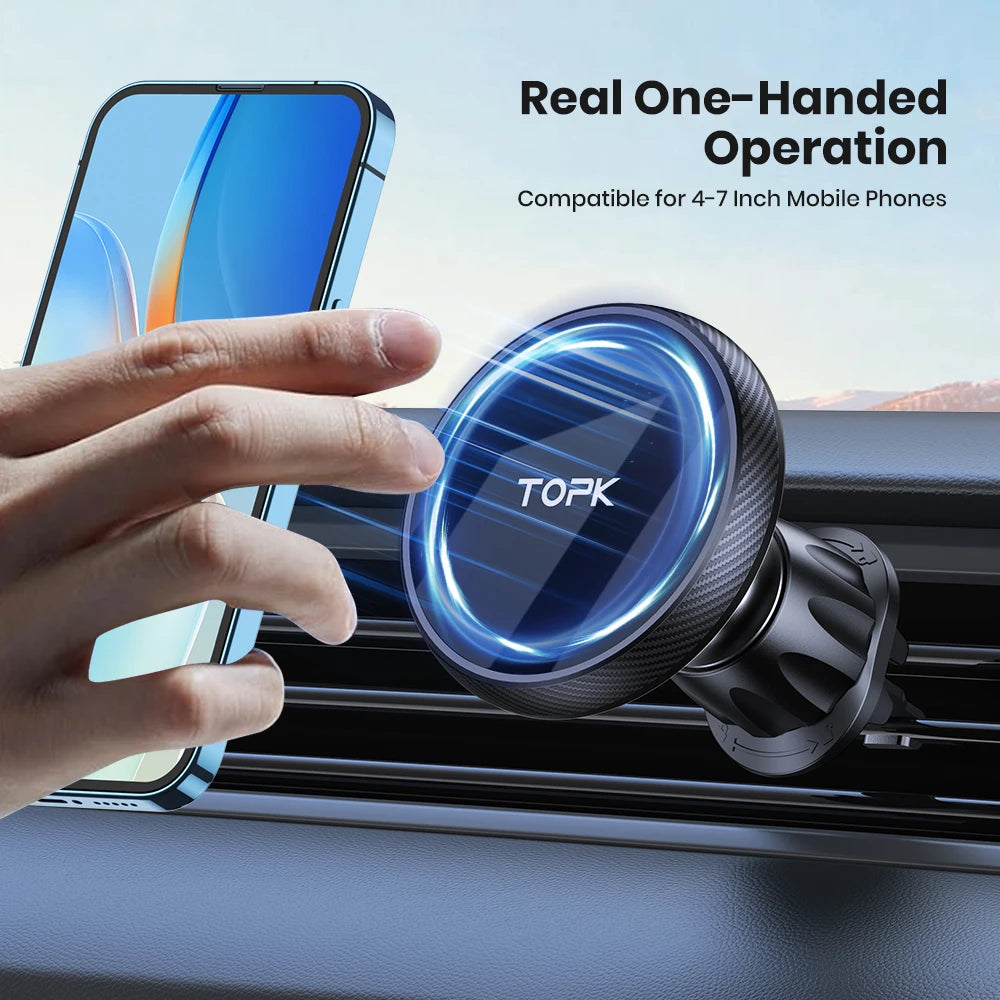 Magsafe Car Phone Holder,Powerful Magnetism Premium Quality Single-Hand Operation Metal Hook Magnetic Car Phone Mount