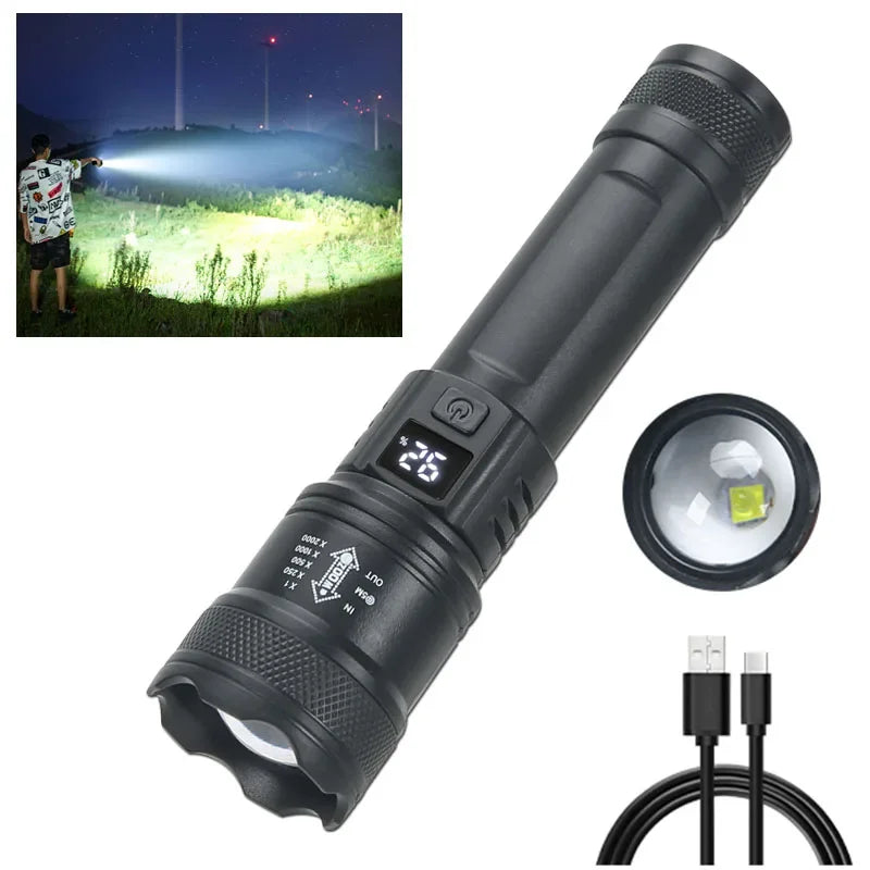 High-Power 2000LM Tactical LED Flashlight with Digital Display