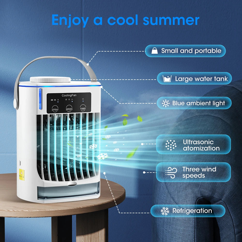 Portable Desktop Air Cooler with Dual Ultrasonic Mist, Activated Carbon Filter & 4-Speed Timer – USB Rechargeable