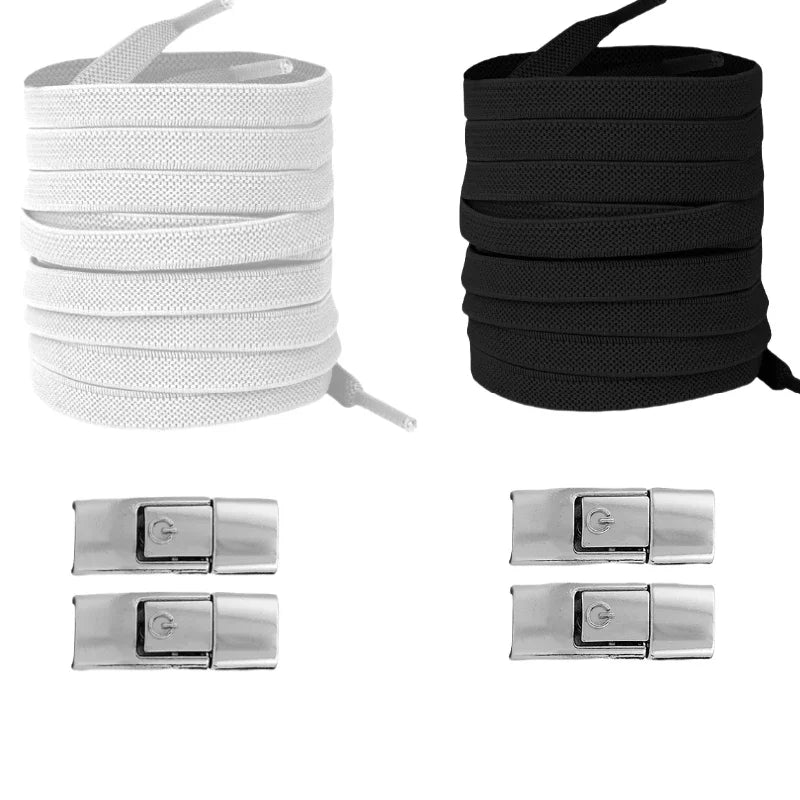 Widened Flat No-Tie Elastic Shoelaces with Press Lock