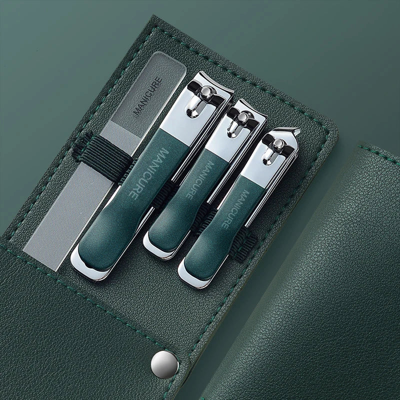 Nail Clippers Set 4 PCs with Rotating Leather Bag Professional Trimmer Pedicure Care Tools Manicure Set Home Care Gift