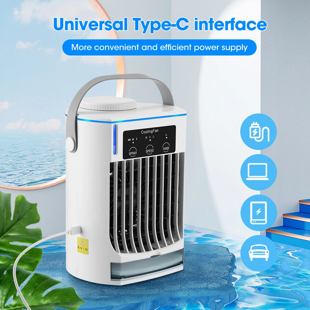 Portable Desktop Air Cooler with Dual Ultrasonic Mist, Activated Carbon Filter & 4-Speed Timer – USB Rechargeable
