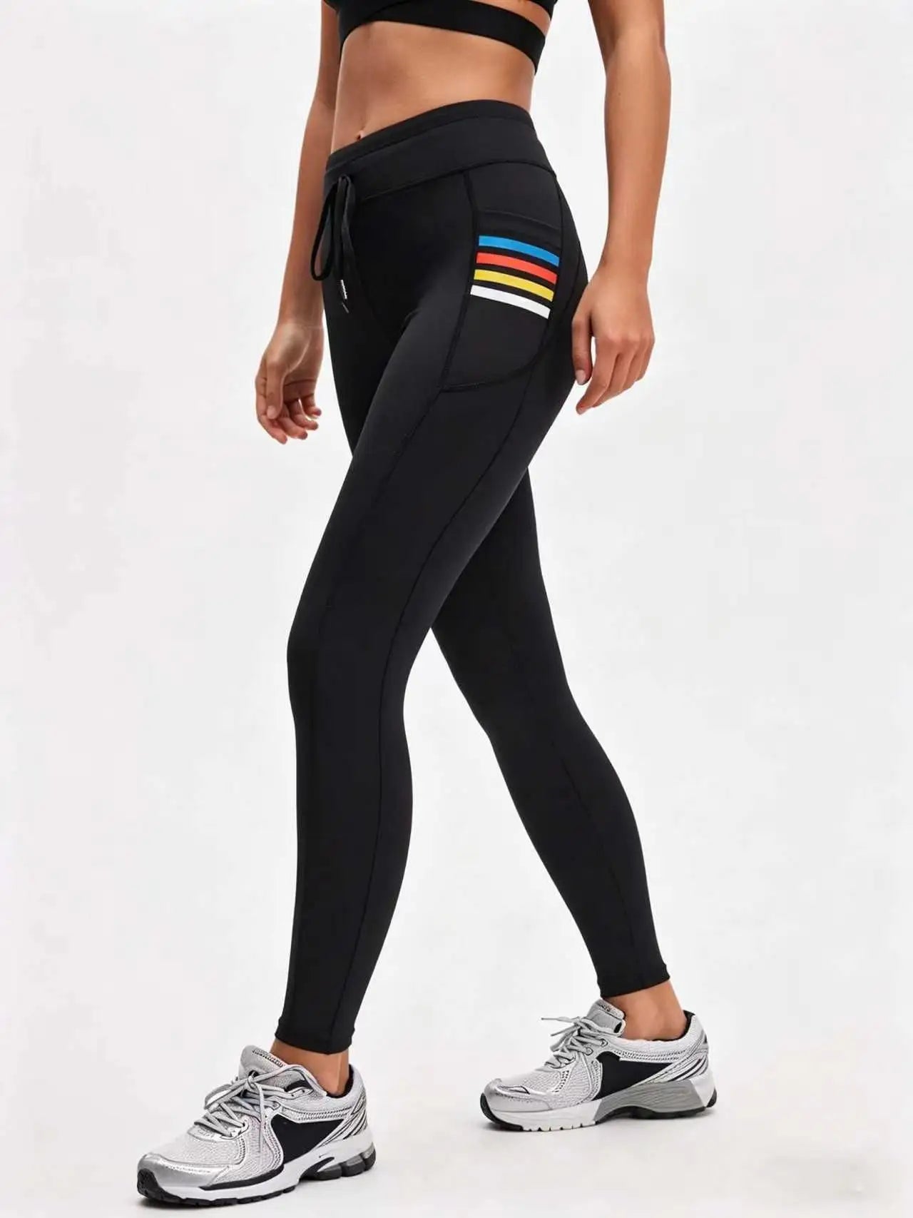 Women's Sports Casual Pants with Pocket Print Design, Drawstring Waist Adjustment, and High Elasticity for Butt-Lifting