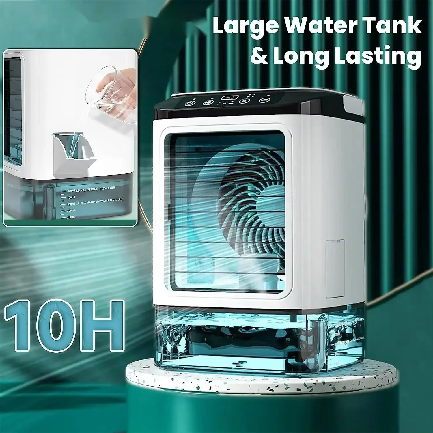 Large 900ml Desktop Air Cooler Fan with Humidifier & Cold Mist Spray – Ultra Quiet, USB Powered, 3 Speeds