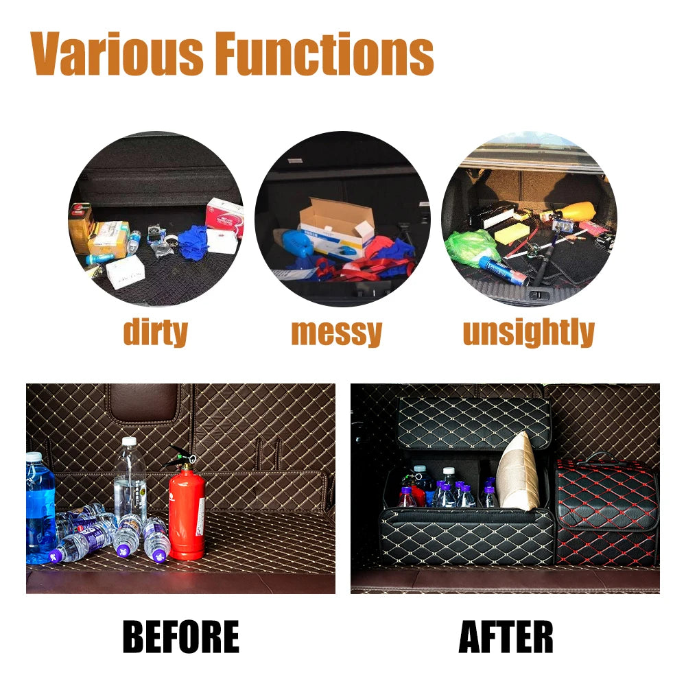 Large Capacity Car Trunk Organizer – Foldable Leather Storage Box for Emergency & Everyday Use