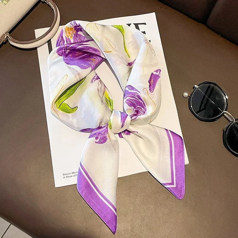 وشاح مربع من الحرير بتصميم فاخر للنساء، وشاح من الساتان الناعم بنمط حصان، وشاح عنق للمكتب، حجاب، عصابة رأس، فولار، أشرطة حقيبة، هدية