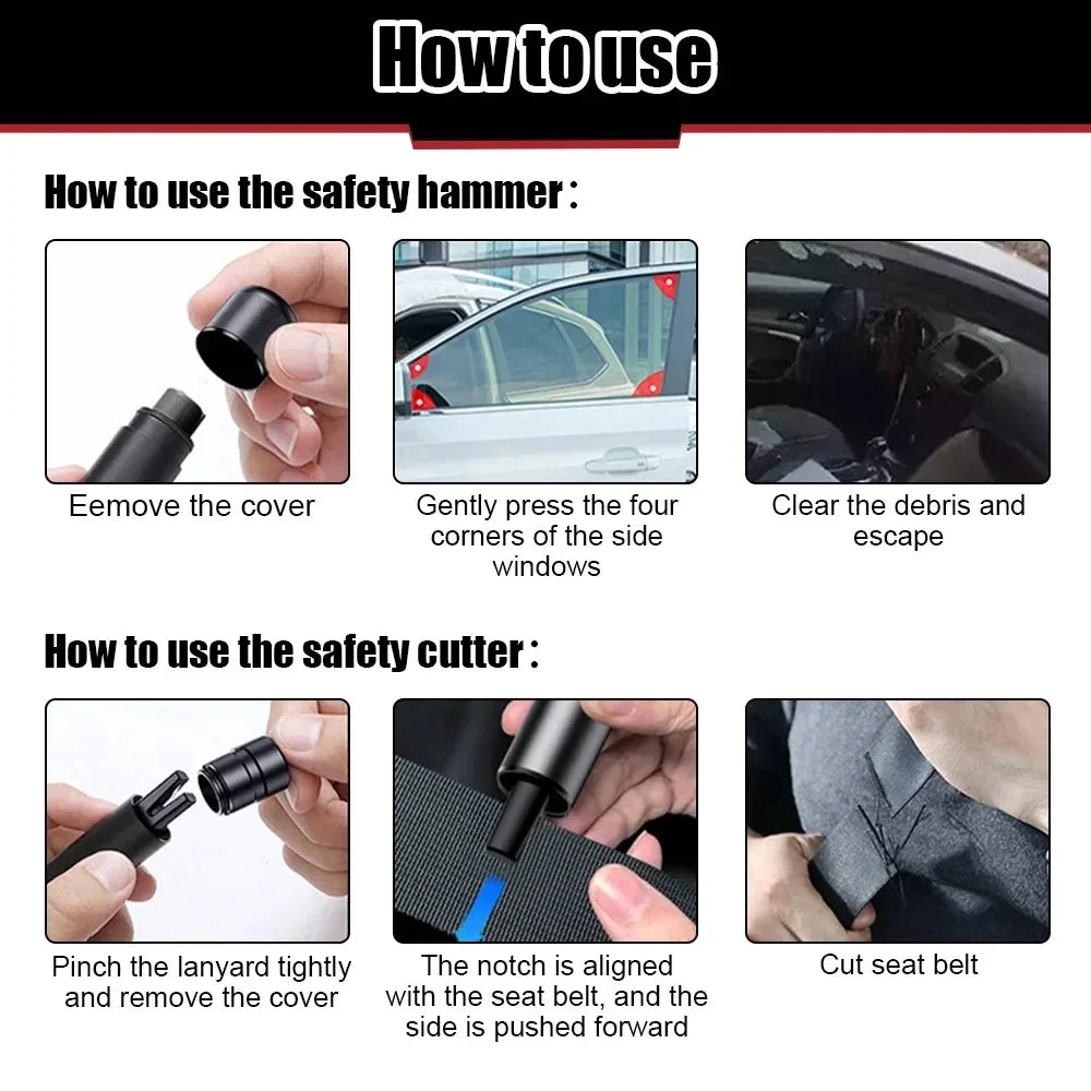 2-in-1 Car Safety Hammer & Seatbelt Cutter – Emergency Window Breaker Escape Tool