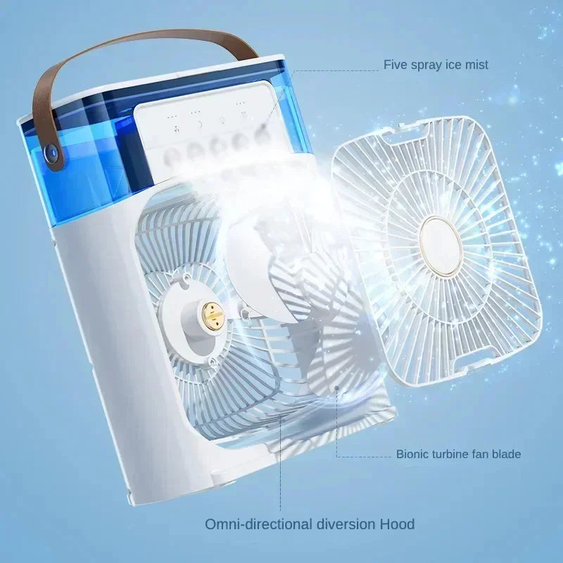 6-Speed Desktop Air Cooler Fan with Humidifier, Water Mist Spray & LED Night Light – USB Rechargeable, 4 Colors
