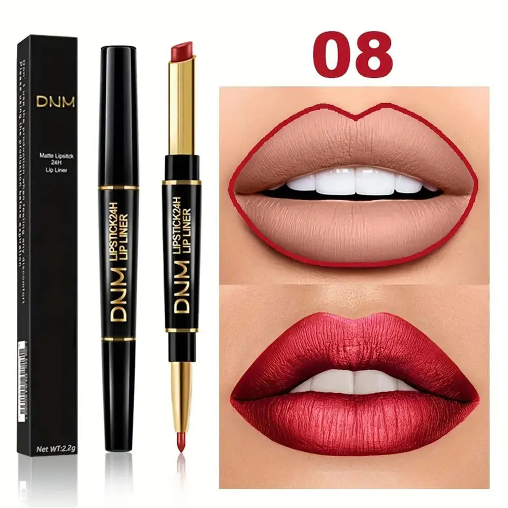 Double-Ended Long-Lasting Lipstick & Lip Liner – Waterproof, High Pigment
