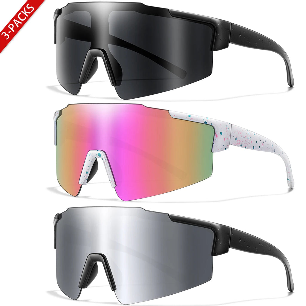 3 Pairs Fishing Sunglasses Sports Men Women Bike Glasses Cycling Mtb Bicycle Eyewear Large Windproof Goggles UV400