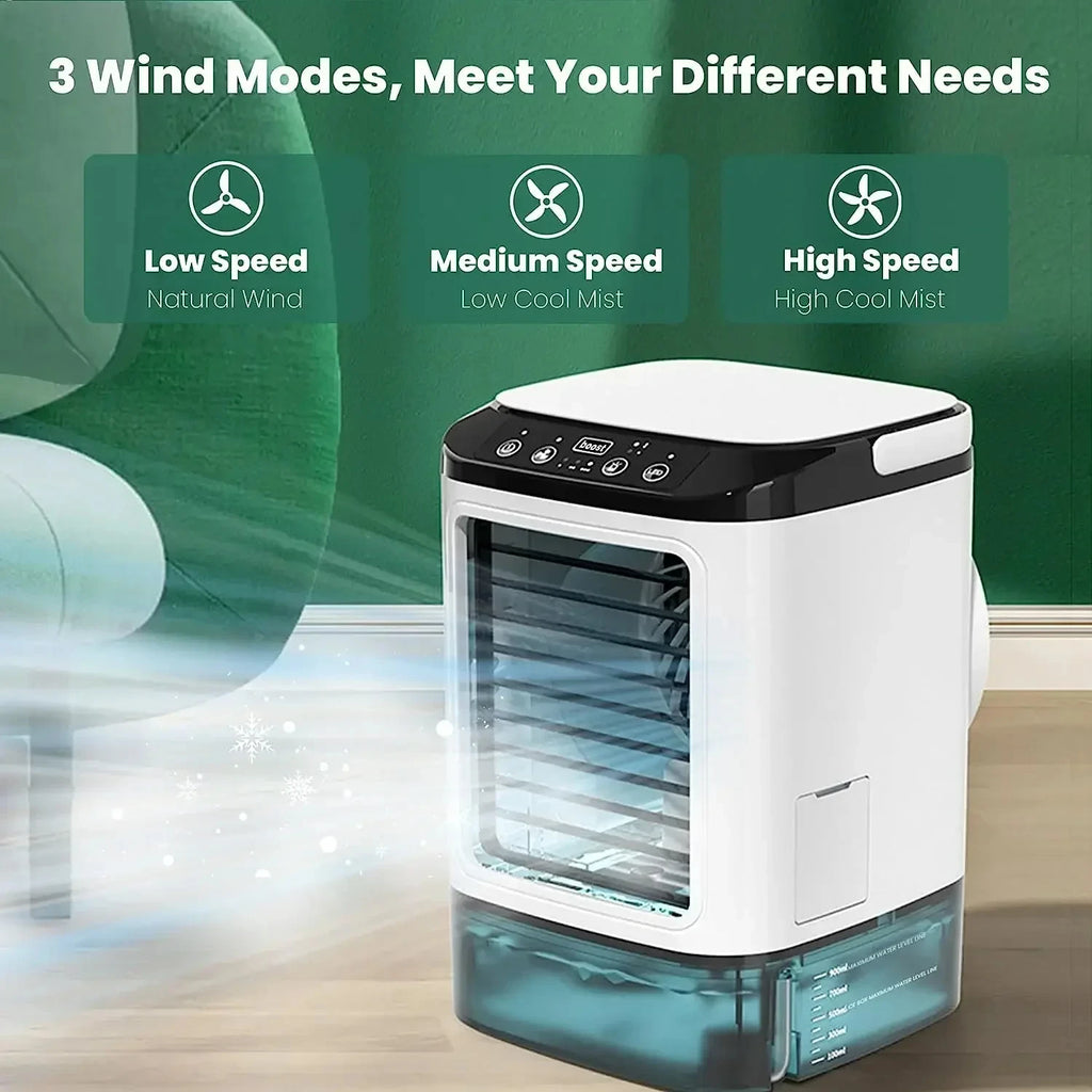 Large 900ml Desktop Air Cooler Fan with Humidifier & Cold Mist Spray – Ultra Quiet, USB Powered, 3 Speeds