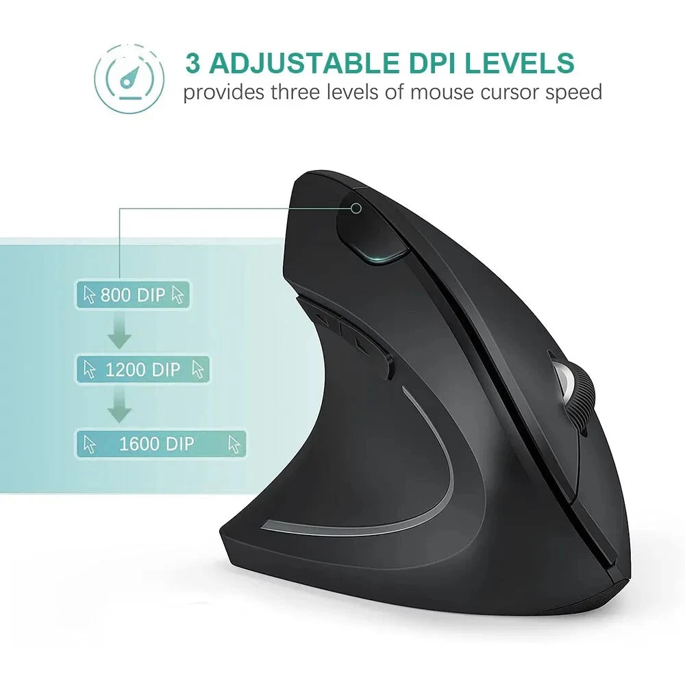 Vertical Mouse Ergonomic 2.4GHz Wireless Optical Mice 3 Adjustable DPI 800/1200/1600 6 Buttons for Laptop PC Computer