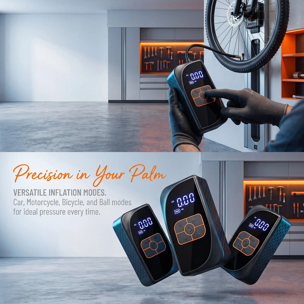 Car Tire Inflator Portable Air Pump 150PSI 4500mAh Battery Power Bank Dual Charge DC12V Type-C LED SOS Light