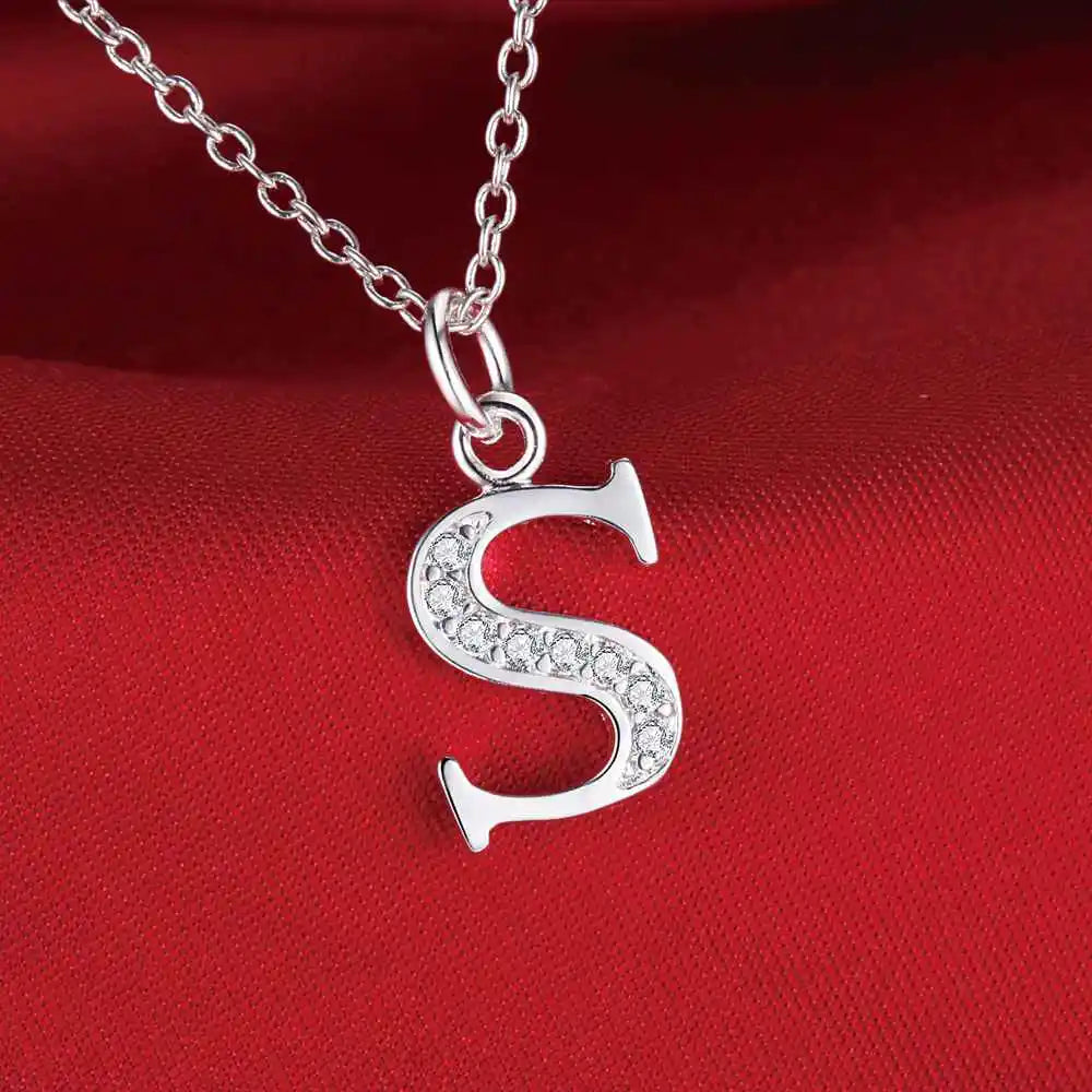26 Letters 925 Sterling Silver Necklace Pendant Zircon For Women Exquisite Student Girlfriend Jewelry Accessories Wedding Gift