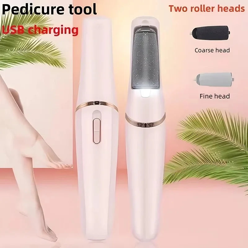 USB Electric Dead Skin Pedicure Automatic Foot Grinder Rechargeable Roller Feet Pedicure Tool with 2 Removable Roller Heads