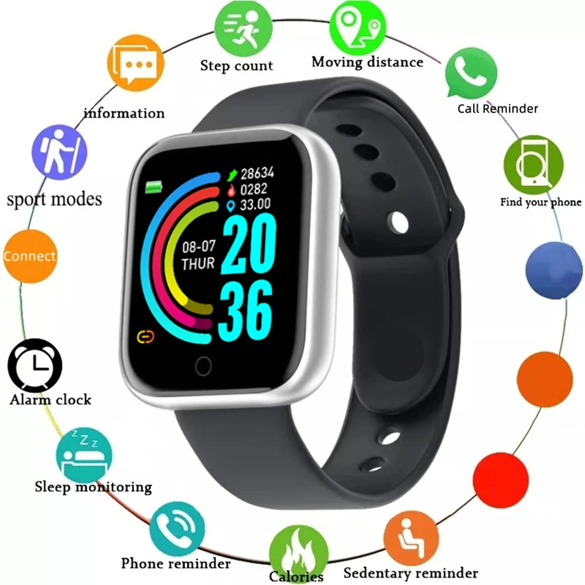 Unisex Smartwatch with Fitness Tracker & Message Alerts