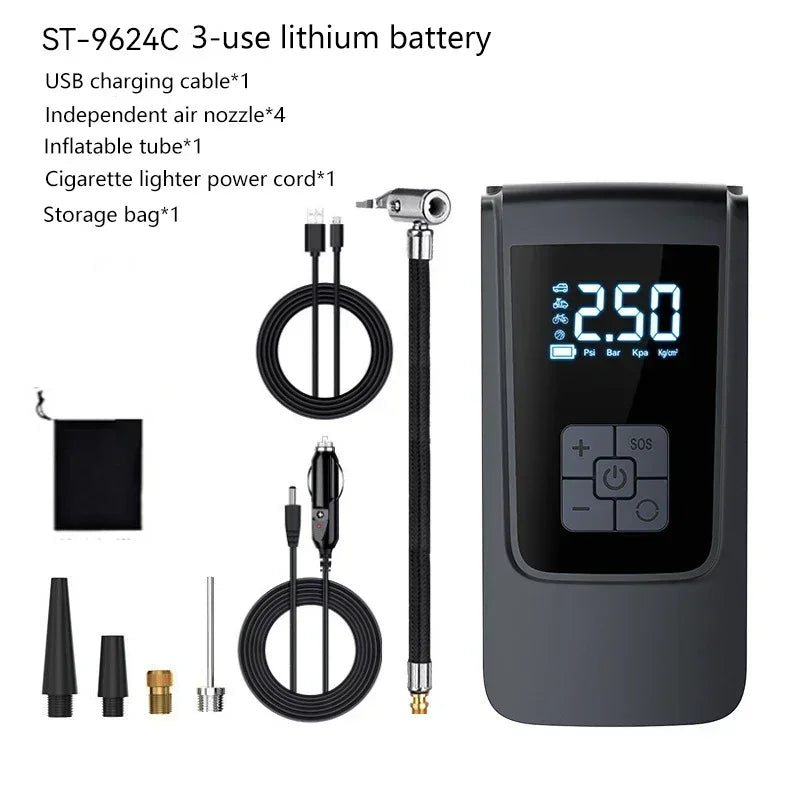 Wireless Portable Tire Inflator – LCD Digital Air Compressor for Cars & Bikes