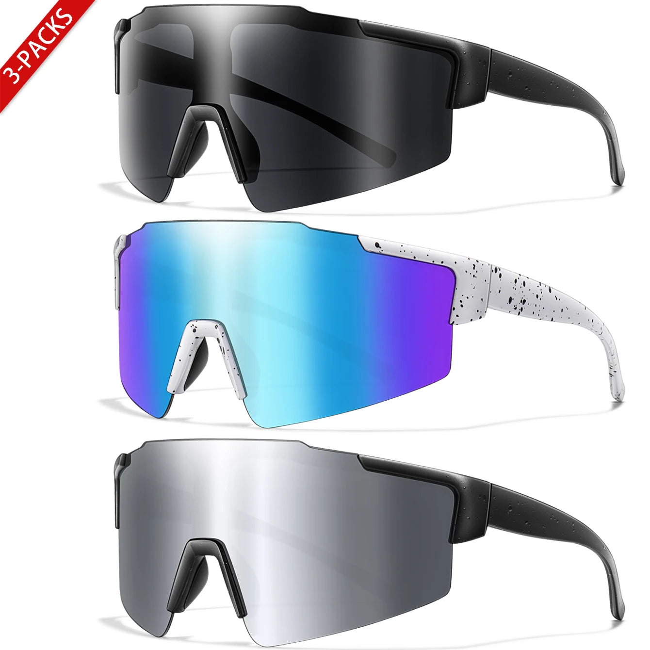 3 Pairs Fishing Sunglasses Sports Men Women Bike Glasses Cycling Mtb Bicycle Eyewear Large Windproof Goggles UV400