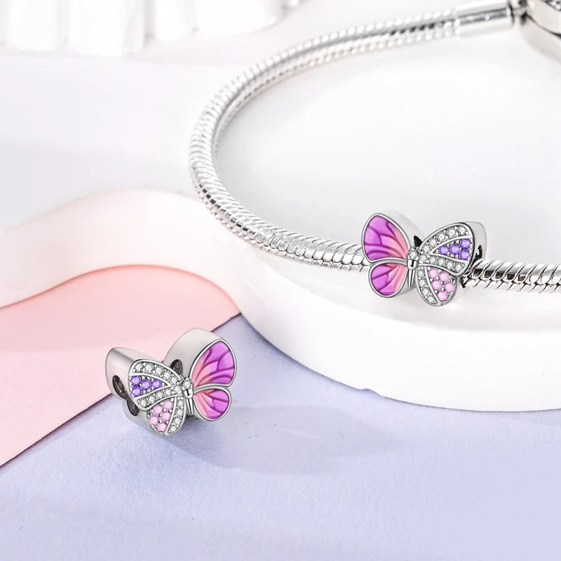 Original 925 Sterling Silver Charm Beads Glowing Luminous Firefly Butterfly Pendant for Bracelet Charm Jewelry