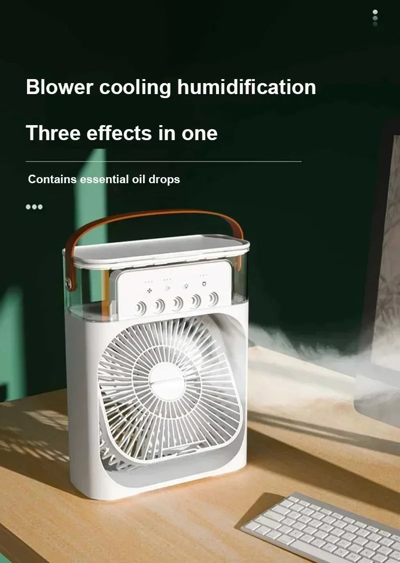 3-in-1 Tower Air Cooler Fan with Humidifier & 7-Color LED Night Light – USB Powered, 600ml, Ultra Quiet