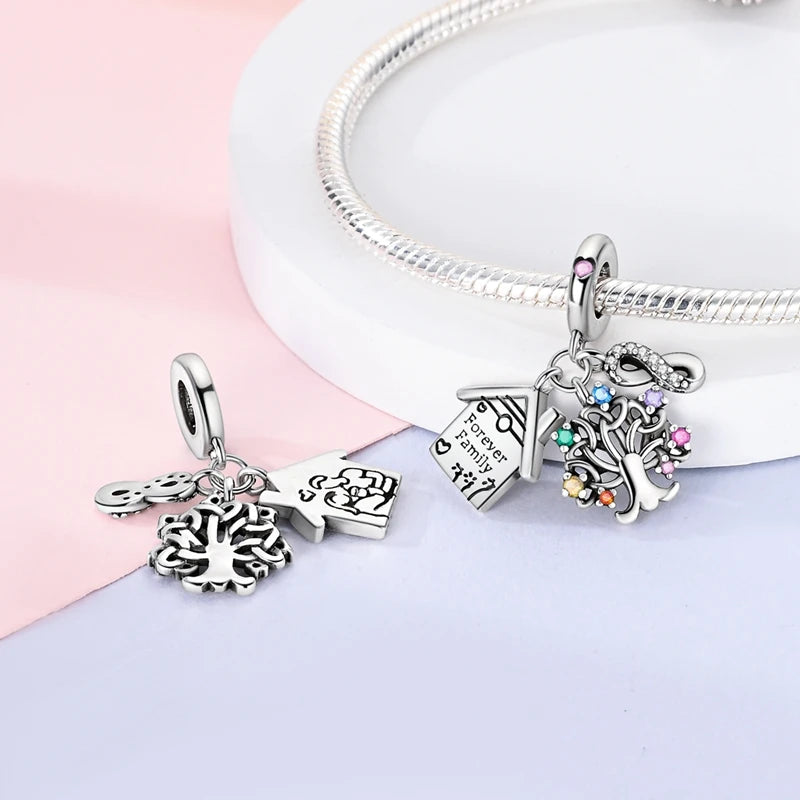 925 Sterling Silve Charms Beads Forever Love Heart Sister Family Life Charms Dangle For Bracelet Woman Jewelry Gifts