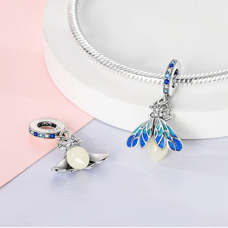 Original 925 Sterling Silver Charm Beads Glowing Luminous Firefly Butterfly Pendant for Bracelet Charm Jewelry