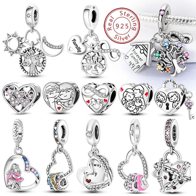 925 Sterling Silve Charms Beads Forever Love Heart Sister Family Life Charms Dangle For Bracelet Woman Jewelry Gifts