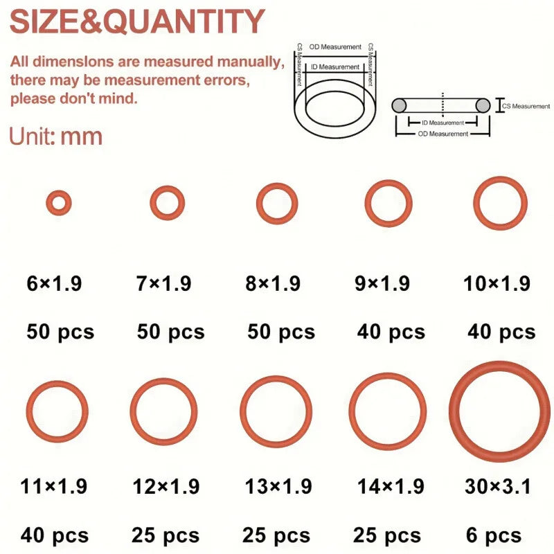 351-Piece Universal Silicone O-Ring Assortment Kit