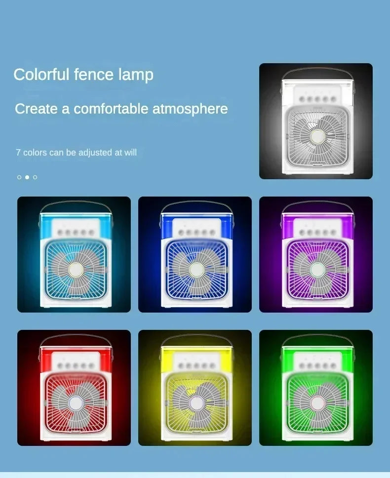 6-Speed Desktop Air Cooler Fan with Humidifier, Water Mist Spray & LED Night Light – USB Rechargeable, 4 Colors