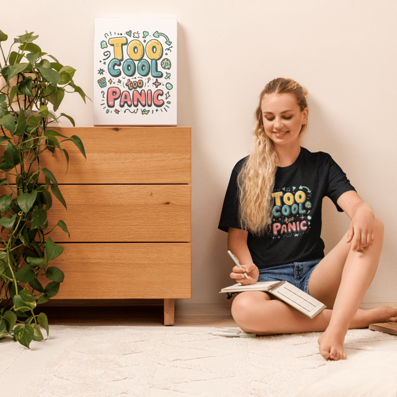 "Too Cool Too Panic" Unisex Organic Oversized High Neck Streetwear Graphic Tee