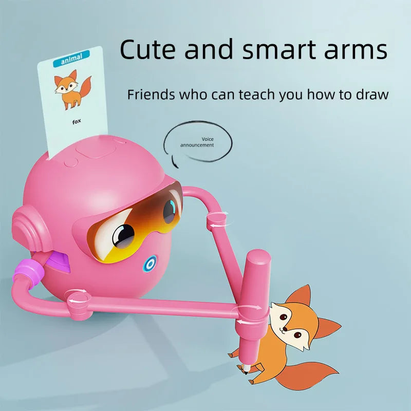 Automatic drawing robot in pink color as STEM educational toy for girls