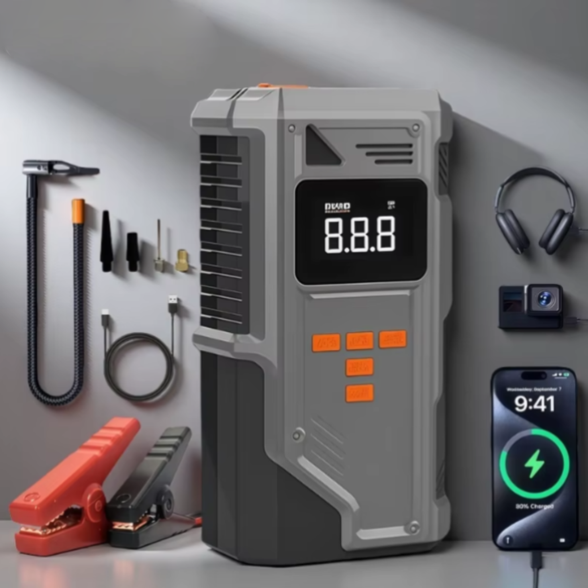All-in-One Car Jump Starter & Tire Inflator – 12V Emergency Power Bank, -40°C Rated