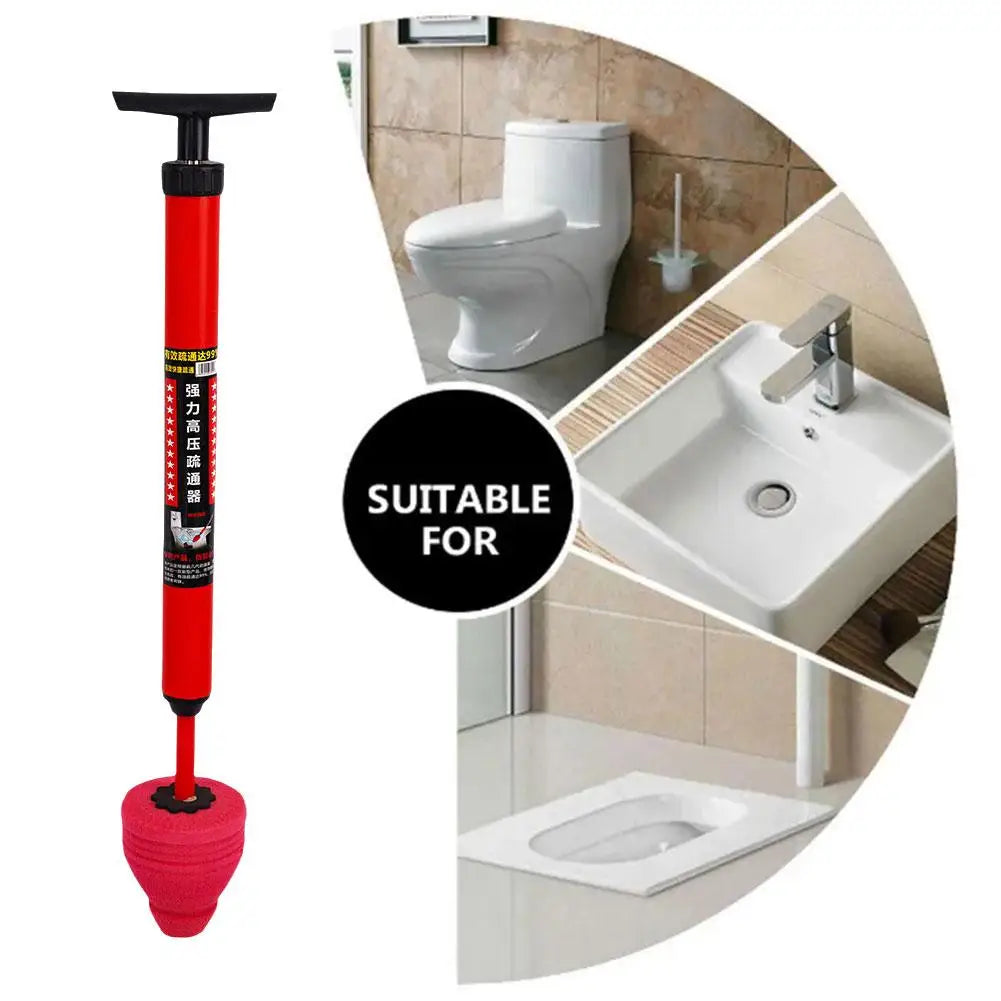 Demonstration of the household sewer dredging plunger clearing a blocked toilet drain using a secure seal.