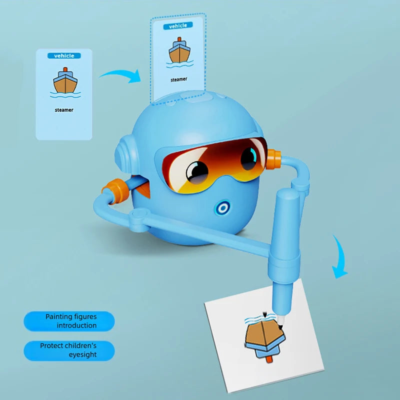 Kids intelligent drawing robot in blue color for educational art learning ages 3 to 12