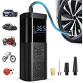 Portable cordless tire inflator pump with 150PSI capacity and digital gauge for vehicles.