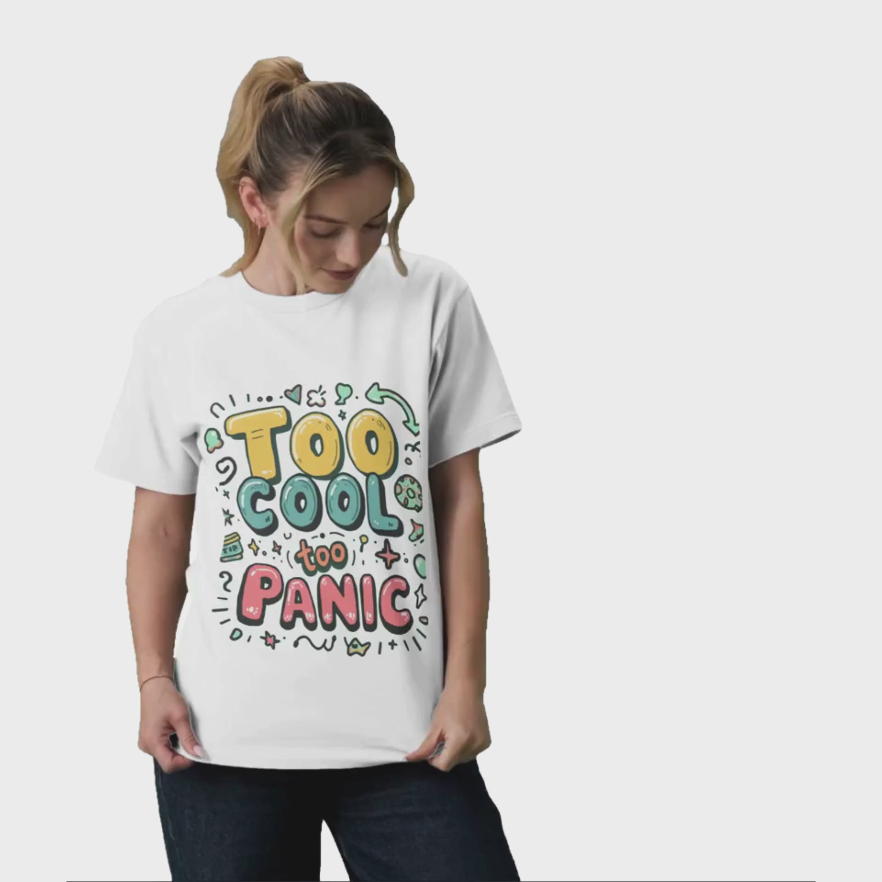 "Too Cool Too Panic" Unisex Organic Oversized High Neck Streetwear Graphic Tee